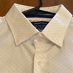 Men's Denim and Flowers White and Blue Polka Dot Cotton Dress Shirt Lg Slim NEW